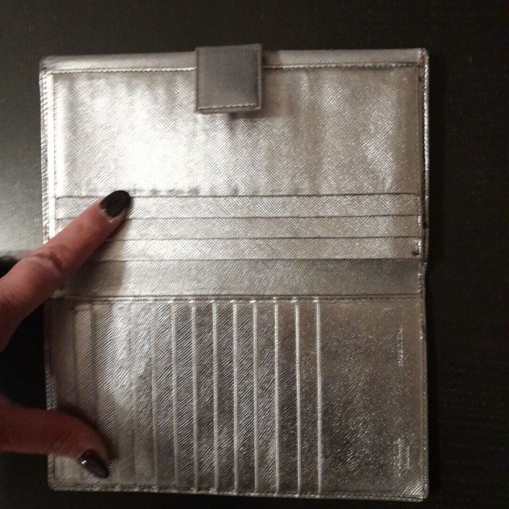 Prada  Saffiano Leather Metallic Silver Long Wallet Rare Color Rubbing Inside‎ - Picture 4 of 12